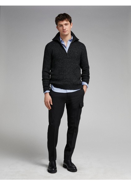 Sisley Viskoz Karışımlı Yarım Fermuarlı Yüksek Yaka Waffle Kazak Erkek Haki Mix Kazak - 324A1NDTT200R fırsatları