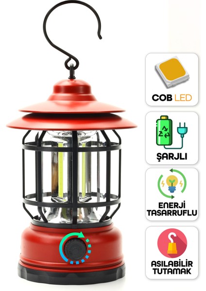 LED Şarjlı Kamp Lambası Işık Dimmer Ayarlı Askılı Portatif Işıldak El Feneri Gece Lamba Kırmızı PR20 fiyatları