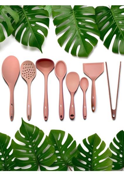 Isıya Dayanıklı Silikon Kevgir Kepçe Spatula Kaşık Maşa Seti (30-28-22-20 Cm) 8 Parça