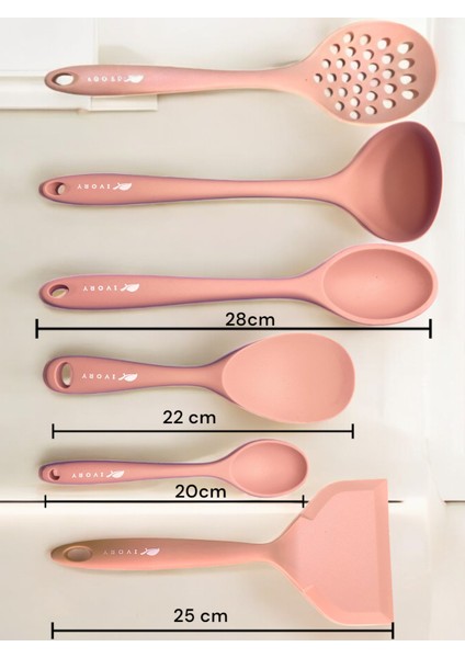 Isıya Dayanıklı Silikon Kevgir Kepçe Spatula Kaşık Maşa Seti (30-28-22-20 Cm) 8 Parça modelleri