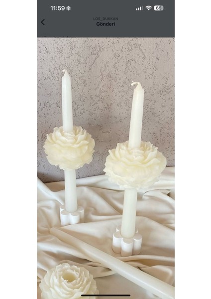 Gül Motifli Dekoratif Şamdan Mum, Hediyelik Bej, 1 Adet indirimleri