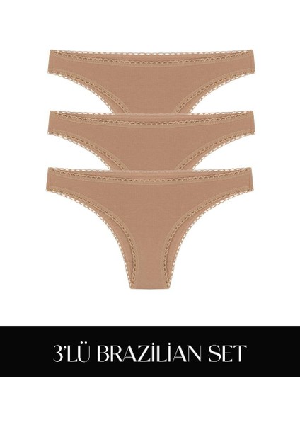 Cotvie Kahve Pamuklu Brazillian 3'lü Set külot