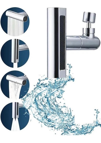 Krom Tasarruflu 4 Modlu Ayarlanabilir Musluk Başlığı Lavabo Batarya Fıskiye Ucu Perlatör