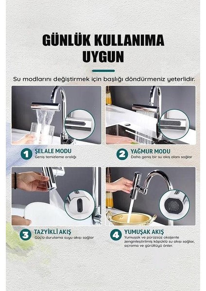 Krom Tasarruflu 4 Modlu Ayarlanabilir Musluk Başlığı Lavabo Batarya Fıskiye Ucu Perlatör modelleri