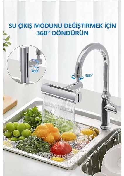 Krom Tasarruflu 4 Modlu Ayarlanabilir Musluk Başlığı Lavabo Batarya Fıskiye Ucu Perlatör fırsatları