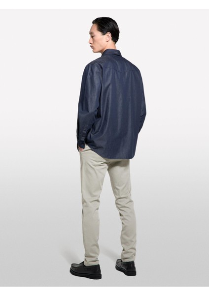 Sisley %100 Pamuk Klasik Yaka Relax Fit Gömlek Erkek Buz Mavisi Gömlek - 325P5UTXSQ04H