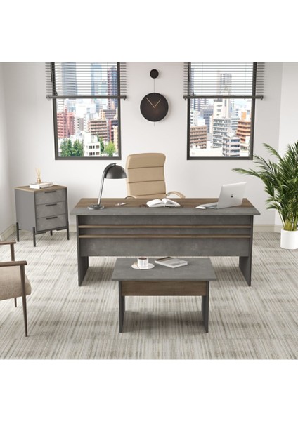 Navaris Abc Ofis Büro Masa Takımı Kahve Beton Antrasit Nav7-Cga