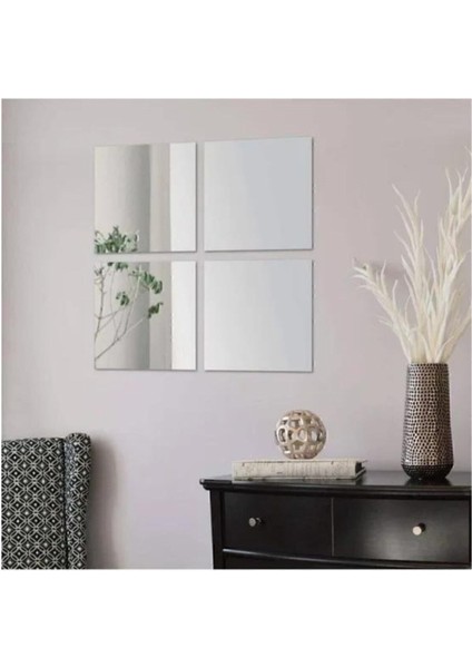 Kare Gümüş Ayna Pleksi Duvar Süsü, Şık ve Modern Dekoratif Parça, 1 Adet