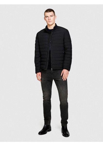 Sisley Kolu Logo Etiketli Fermuarlı Cepli Hafif Ceket Erkek Siyah Mont - 324P24UWSN02R fiyatları