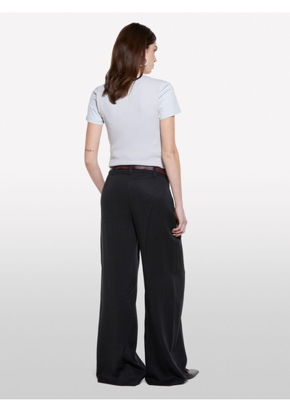 Sisley %100 Liyosel Pile Detaylı Palazzo Pantolon Kadın Siyah Pantolon - 325P4V7PLF06N