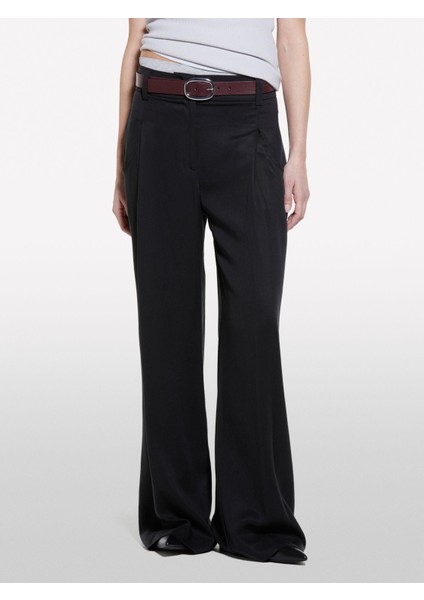 Sisley %100 Liyosel Pile Detaylı Palazzo Pantolon Kadın Siyah Pantolon - 325P4V7PLF06N modelleri