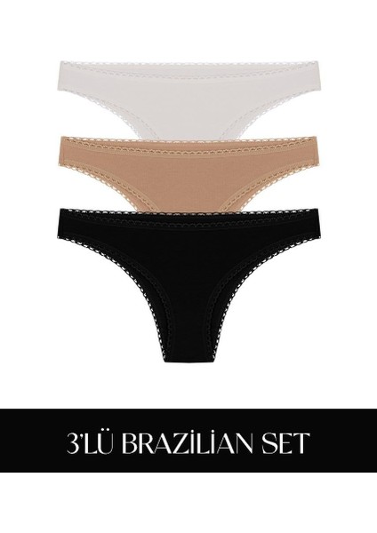 Cotvie 3 Renk Esk Pamuklu Brazillian 3'lü Set külot