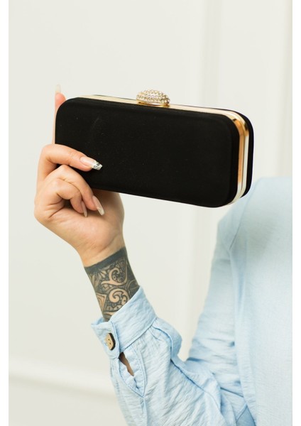 148 Süet Badem Taşlı Abiye Çanta | Taşlı ve Şık Gece Çantası