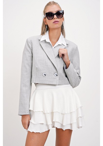 Çizgili Kruvaze Crop Blazer Ceket fiyatları
