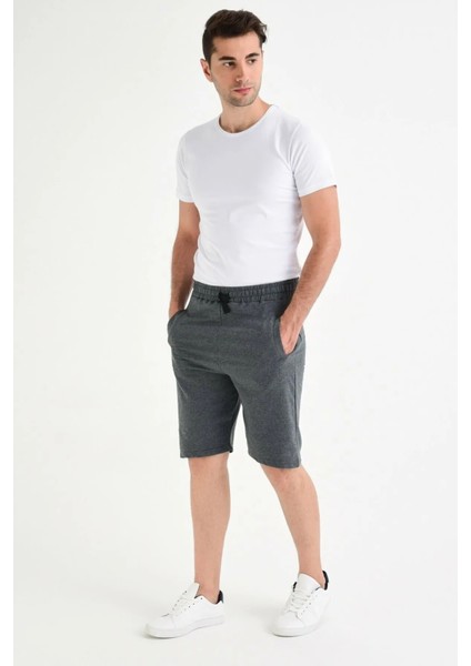 Erkek Antrasit Beli Lastikli Cepli Şort & Bermuda AS-200