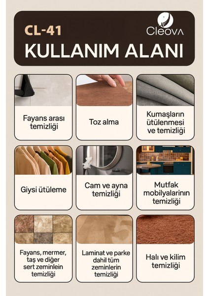 CLV-4041 Çok Fonksiyonlu 26 Parça Buharlı Temizleyici Paspas - Buharlı Temizlik Makinası