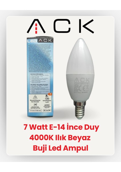 7W E14 Ince Duy Buji LED Ampul – Ilık Beyaz 4000K (10'lu Paket) modelleri