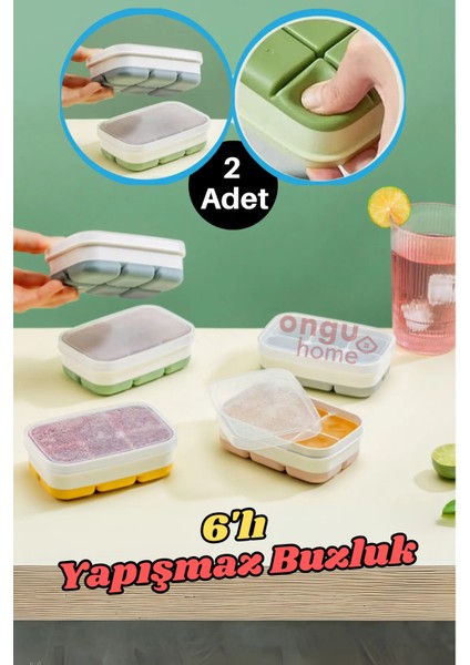 Yapışmaz 6’lı Küp Buzluk Bas Çıkar Buzluk Kabı Buz Kalıbı Renkli 2 Adet