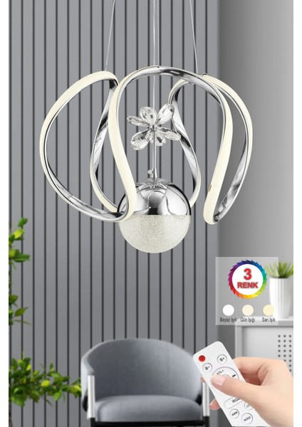 Istanbul Avize Bigiee Ledli Kumandalı Üç Renk Gümüş Lüx Modern LED Avize