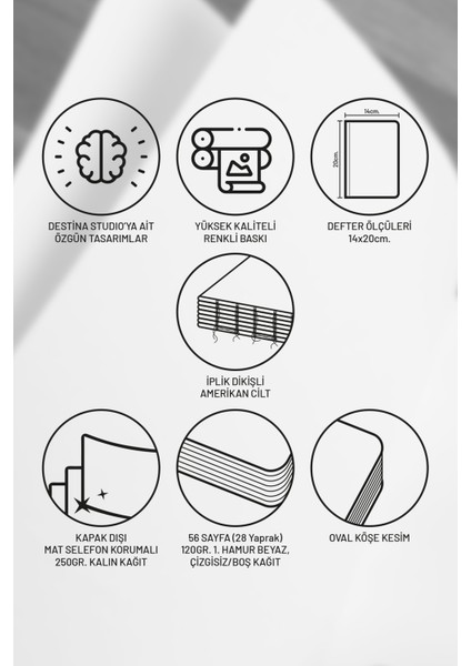 Minimal Çiçekler 5'li Defter Seti - Çizgisiz - Her Biri 56 Sayfa - 14X20CM - İplik Dikişli Cilt