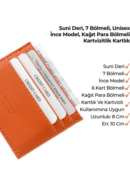 Turuncu SHK68 Unisex Suni Deri Süper Ince Model Kağıt Para Bölmeli Kredi Kartı ve Kartvizitlik Kartlık Cüzdan