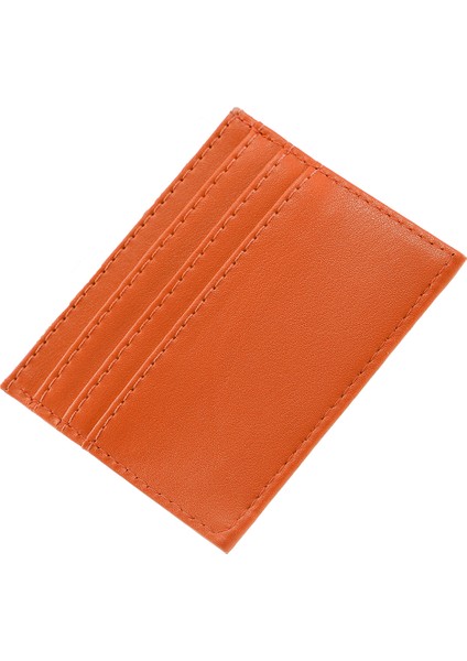 Turuncu SHK68 Unisex Suni Deri Süper Ince Model Kağıt Para Bölmeli Kredi Kartı ve Kartvizitlik Kartlık Cüzdan