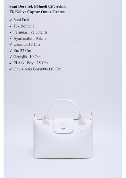 Beyaz SHK135 Suni Deri, Tek Bölmeli, Çift Askılı El, Kol ve Çapraz Omuz Çantası modelleri