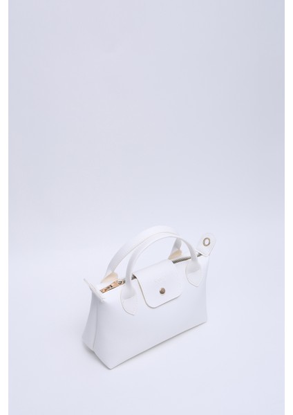 Beyaz SHK135 Suni Deri, Tek Bölmeli, Çift Askılı El, Kol ve Çapraz Omuz Çantası