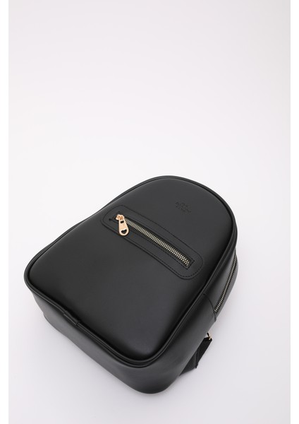 Siyah Shk200 Deri 2 Bölmeli Fermuarlı Yazılı Kolon Askılı Sırt Çantası U:26 E:22 G:9 Cm