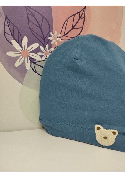 Ayıcık Desenli Bebek Bere - Mavi - Organik & El Yapımı fiyatları