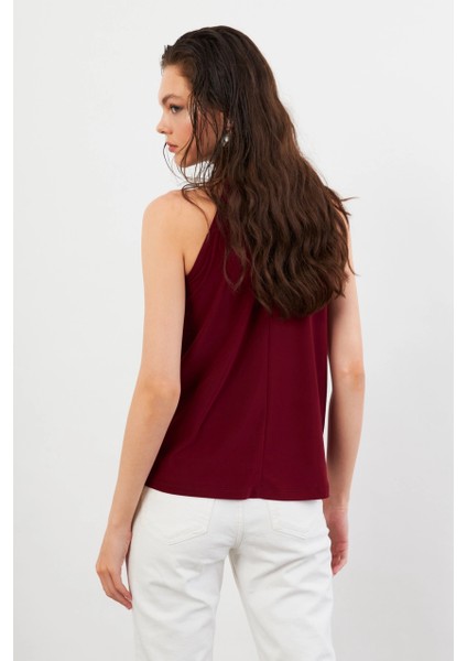 Kadın Bordo Halter Yaka Bluz LPP1273 fırsatları