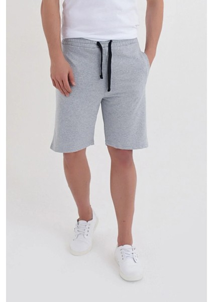 Erkek Gri Beli Lastikli Cepli Bermuda Şort Yazlık Rahat Tasarım modelleri