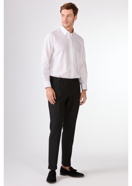 Siyah Çizgili Sivri Yaka Slim Fit Erkek Takım Elbise indirimleri
