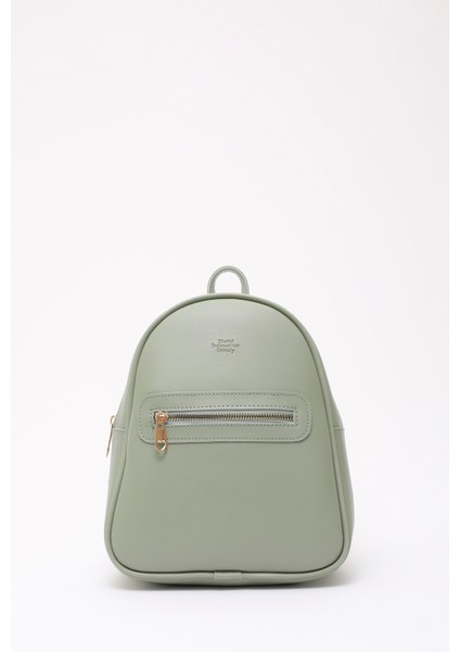 Mint Yeşili Shk200 Deri 2 Bölmeli Fermuarlı Yazılı Kolon Askılı Sırt Çantası U:26 E:22 G:9 Cm