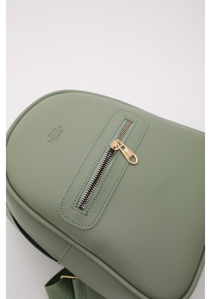 Mint Yeşili Shk200 Deri 2 Bölmeli Fermuarlı Yazılı Kolon Askılı Sırt Çantası U:26 E:22 G:9 Cm