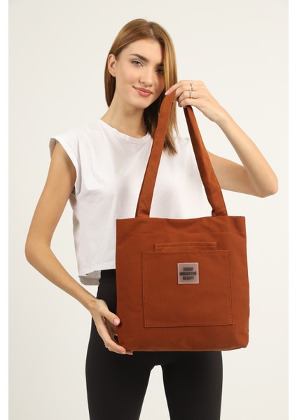 Kiremit U22 Kanvas Kumaş ,3 Bölmeli, Astarlı, Çıtçıtlı, El, Kol ve Omuz Çantası