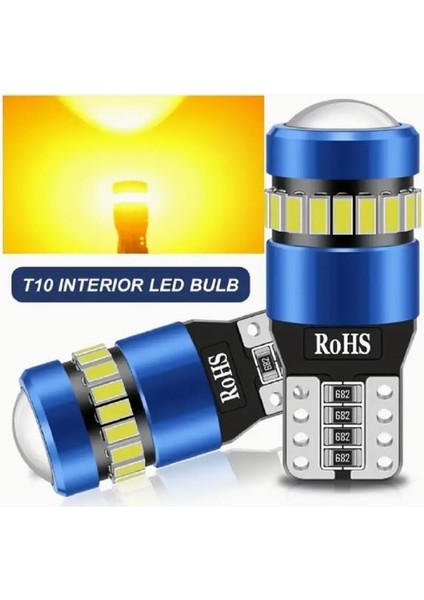 ( 2 x Adet ) 1 Takım Professıonal T10 LED Dipsiz Ampul 18+1 Amber 750LM 3030 Smd Lens Rohs LED