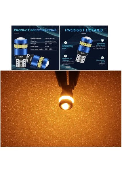 ( 2 x Adet ) 1 Takım Professıonal T10 LED Dipsiz Ampul 18+1 Amber 750LM 3030 Smd Lens Rohs LED fiyatları