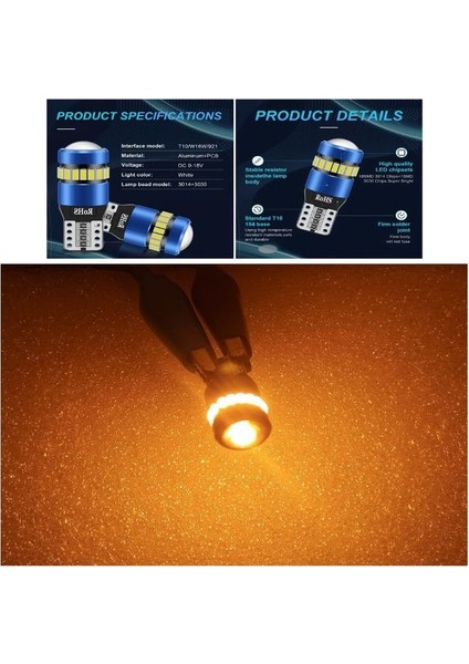 ( 2 x Adet ) 1 Takım Professıonal T10 LED Dipsiz Ampul 18+1 Amber 750LM 3030 Smd Lens Rohs LED modelleri
