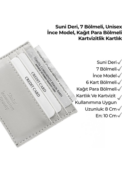 Gri SHK68 Unisex Suni Deri Süper Ince Model Kağıt Para Bölmeli Kredi Kartı ve Kartvizitlik Kartlık Cüzdan