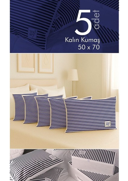 5'li Set 70X50 cm Yastık & Kıyafet Organizer Hurç Lacivert Çizgili
