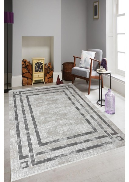 Sarar Moda Halı Ruby Kalitesi Saçaklı,çerçeve Desenli Salon,oturma,mutfak Modern Polyester Dokuma Halısı