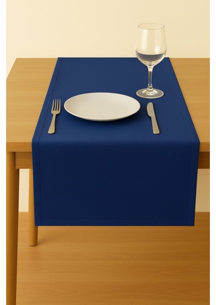 Kadife Dokulu Dikdörtgen Runner, Şık ve Zarif Mavi Tasarım