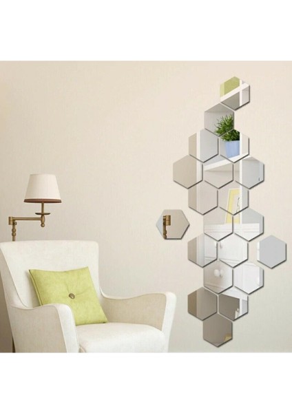 Şık Gümüş Renkli Bal Peteği Pleksi Ayna Seti, 5 Adet, Dekoratif ve Parlak Tasarım fiyatları