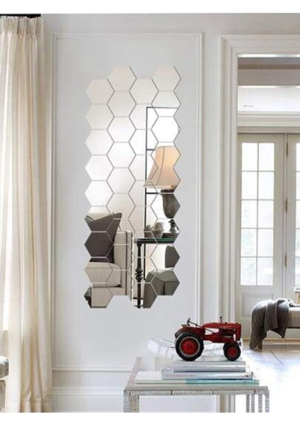 Şık Gümüş Renkli Bal Peteği Pleksi Ayna Seti, 5 Adet, Dekoratif ve Parlak Tasarım modelleri