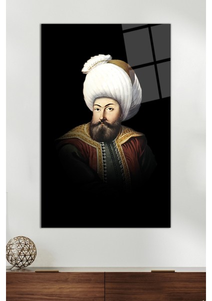 Osman Gazi Padişah Cam Tablo, Modern Ev ve Ofis Dekoru, Hediyelik Duvar Dekorasyonu, Kırılmaz Cam