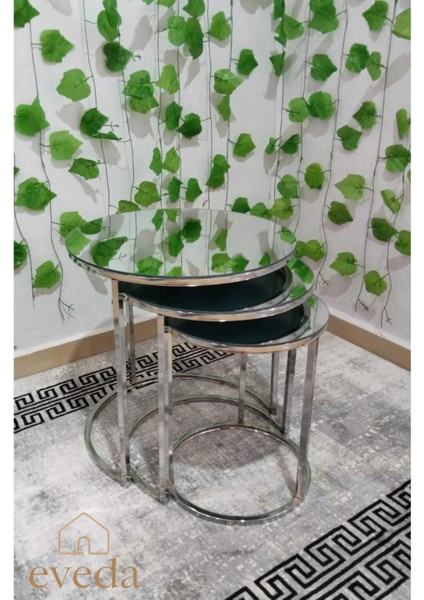 3'lü Yuvarlak C Zigon Sehpa Nikel Metal Ayak Füme Ayna fiyatları