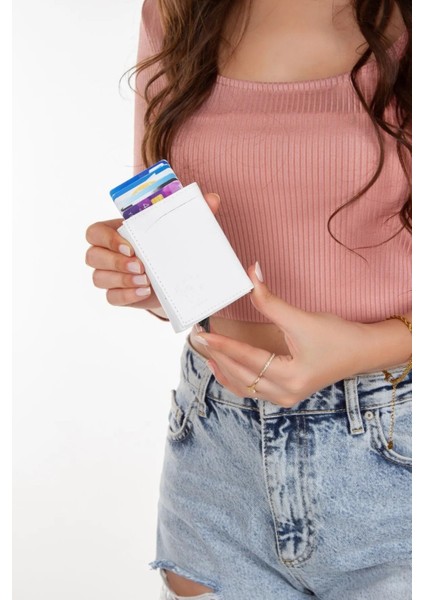 Erkek Rfıd Otomatik Çekim Koruyucu Mekanizmalı Kağıt Para Bölmeli Hediyelik Kartlık Cüzdan TUL605 - Beyaz fiyatları