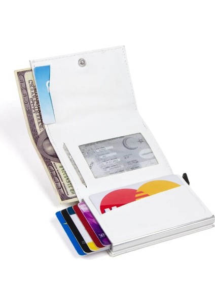 Erkek Rfıd Otomatik Çekim Koruyucu Mekanizmalı Kağıt Para Bölmeli Hediyelik Kartlık Cüzdan TUL605 - Beyaz fırsatları