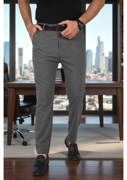 Italyan Kesim Tüylenmez Likralı Spor Pantolon Esnek Kumaş Bilek Boy Boru Paça Klasik Pantolon 2502005